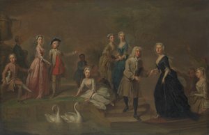 Uvedale Tomkyns Price 1685-1764 a členové jeho rodiny, možná začátek 30. let 18. století.