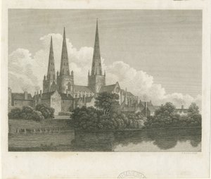 Katedrála Lichfield - South West View: rytina, nd [?1796] od Bartholomew Howlett