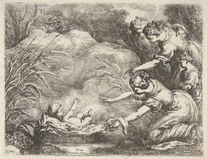 Nález Mojžíše, kterého z Nilu zachránily služebné faraonů daug..., 1650-57.