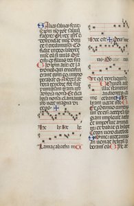 Missale: Fol. 121v: obsahuje hudbu pro Hely Hely Lama atd. v rámci St. Mattion Passion, 1469. od Bartolomeo Caporali