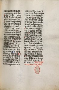 Missale: Fol. 122: obsahuje hudbu pro Hely Hely Lama atd. v rámci St. Mattion Passion, 1469.