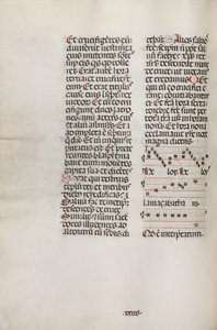 Missale: Fol. 128v: obsahuje hudbu pro Hely Hely Lama atd. v rámci St. Mattion Passion, 1469. od Bartolomeo Caporali