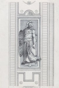 Deska 15: mytologická postava s přilbou a štítem, 1756