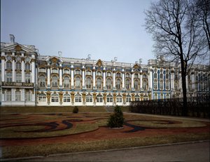 Pohled na palác Catherine (Carskoje Selo nebo Carskoje Selo) realizovaný architektem Bartolomeem Francescem Rastrellim (asi 1700-1771) 1752-1756, Puškin (Puškin) Rusko