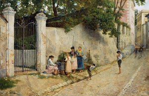 U fontány, Bartolomeo Giuliano (1825-1909), olej na plátně, 64,5x100 cm od Bartolomeo Giuliano