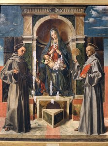 Madona s dítětem na trůn mezi svatým Františkem a svatým Bernardinem ze Sieny, kolem roku 1490