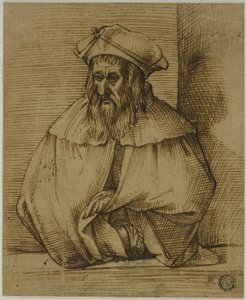 Půdorysný náčrt gentlemana v klobouku a plášti od Bartolomeo Passarotti