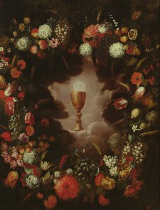 Kalich obklopený květinami a ovocem od Bartolomeo Perez