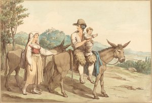 Rolnická rodina a dva osli od Bartolomeo Pinelli
