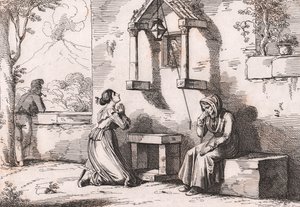 Dcera, která se modlí k Madoně za svou nemocnou matku, lept Bartolomeo Pinelli (Řím od Bartolomeo Pinelli