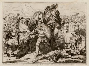 Aulus Cornelius Cossus zabíjí Larse Tolumnia v bitvě, 437 př. n. l. (lept)