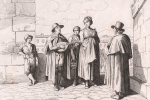 Slepý zpívá a hraje, lept Bartolomeo Pinelli (Řím od Bartolomeo Pinelli