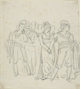 Náčelník zbojníků zadržovaný ženou (recto); skica dvou postav v krajině (verso) od Bartolomeo Pinelli