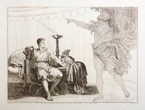 Před bitvou u Filipp se Brutovi zjevuje Caesarův duch od Bartolomeo Pinelli