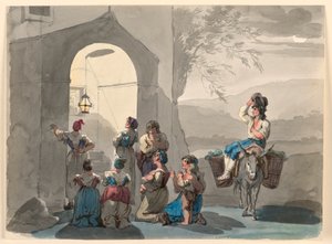 Kresba, Ave Maria v Tivoli, 1807-08 od Bartolomeo Pinelli