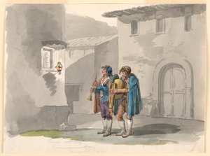 Kresba, "Pifferari", Dva dudáci z Abruzzi v Římě, 1807-08 od Bartolomeo Pinelli