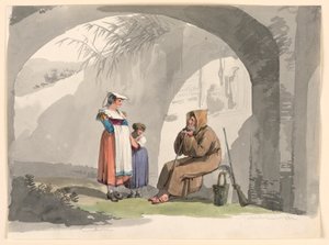 Kresba, Dvě dívky z Frascati na návštěvě u poustevníka, 1807 od Bartolomeo Pinelli