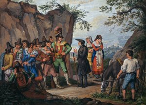 Jednání o kapitulaci mezi banditou Gasparone a arciknězem Pellegrinim od Bartolomeo Pinelli