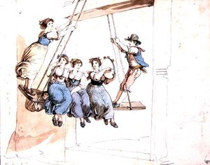Na houpačce (akvarel přes tužku na papíře) od Bartolomeo Pinelli