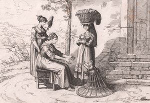 Římské ženy v tradičních krojích, lept Bartolomeo Pinelli (Řím od Bartolomeo Pinelli