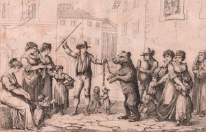 Medvědí tanec v Římě, lept Bartolomea Pinelliho (Řím od Bartolomeo Pinelli