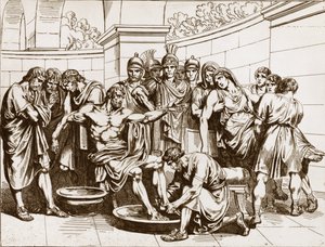 Římský filozof Seneca (Lucius Annaeus Seneca, 4 př. n. l.-65 n. l.), obviněný z účasti na spiknutí proti císaři Neronovi, dostal příkaz spáchat sebevraždu - rytina Bartolomeo Pinelli - Smrt Senecy, rytina Bartolomeo Pinelli (1781-