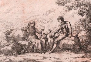 Dva prostí s dítětem, Schiavi, Abruzzo, lept Bartolomeo Pinelli (Řím od Bartolomeo Pinelli