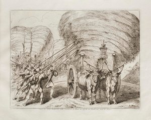 Vozové soupravy se senem, které byly v červnu přepraveny z venkova do Říma, aby byly dopraveny do stodol od Bartolomeo Pinelli