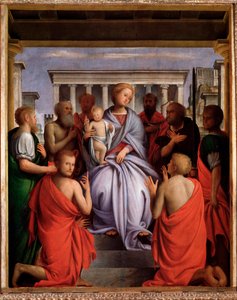 Madonna col Bambino e otto santi (Panna a dítě s osmi svatými, Madonna a dítě s osmi svatými) Obraz od Bartolommea Suardiho řekl Bramantino (1465-1530) 1515-1520 Rozměr 214x104 cm Florencie, Palazzo Pitti od Bartolomeo Suardi Bramantino