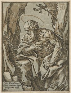 Svatý Jeroným, podle Guida Reniho, 1637 (chiaroscuro dřevoryt ze tří bloků na položeném papíře)