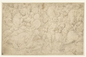 Boj mezi kavalérií a pěšáky a odvádění zajatců od Bartolommeo Neroni (attributed to)