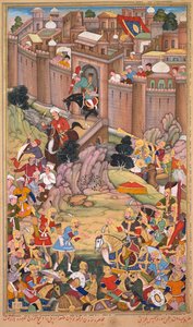 Obléhání Arbely v době Hulagu Khan, stránka z knihy Čingiz-nama (Kniha Čingizchána) Džamího al-tavarikha (Kompendium kronik) Rašída al-Dína (Peršan, 1247–1318) od Basavana