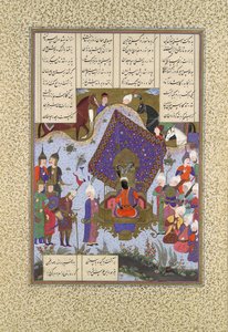 Rustam Pained Before Kai Kavus, Folio 146r z Shahnama Book of Kings..., ca. 1525-30.