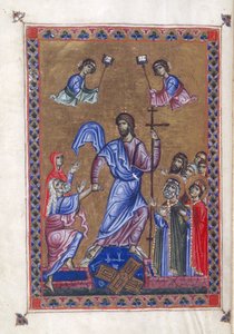 Egerton 1139, f.9v Harrowing of Hell, ilustrace z 