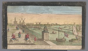 Pohled na Hogesluis směrem k Buiten-Amstel, Amsteldijk a mlýny v Zaagmolensloot v Amsterdamu Vue de l