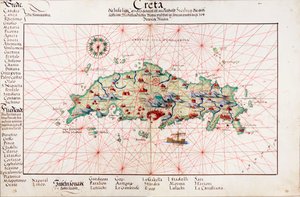 Mapa Kréty 1554 od Battista Agnese
