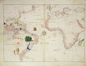 Nový svět, z Atlasu světa ve 33 mapách, Benátky, 1. září 1553 (inkoust na pergamenu) (viz také 330961)