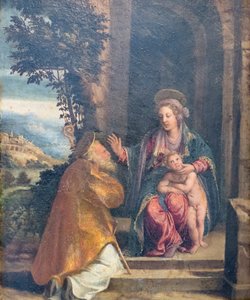 Panna s dítětem a biskup od Battista & Dossi Dosso (c.1486 1542) Dossi