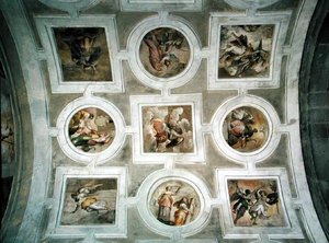 Pohled na Vault, ze stropu kaple Grimani (freska) od Battista Franco