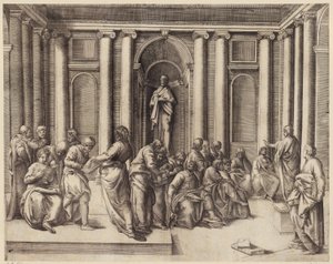 Zwölfjähriger Jesus diskutiert mit den Tempelgelehrten od Battista Franco