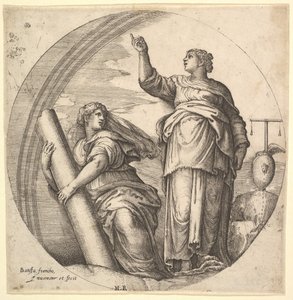 Fortitude and Justice, alegorická skladba v kulatém formátu, s Fortitude g..., ca. 1530-61.
