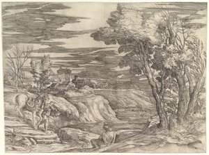 Krajina s jezdcem a jeho ženichem, ca. 1552-61. od Battista Franco Veneziano