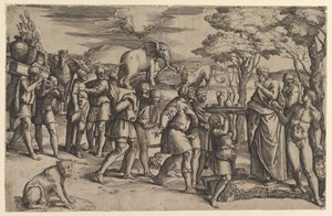 Melchizedek nabízející chléb a víno Abrahamovi, ca. 1547. od Battista Franco Veneziano