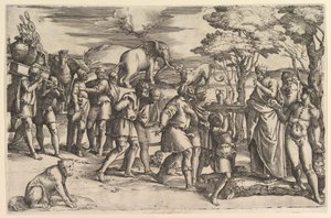 Melchizedek nabízející chléb a víno Abrahamovi, ca. 1547. od Battista Franco Veneziano