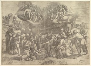 Klanění pastýřů s anděly nad hlavou, ca. 1530-61. od Battista Franco Veneziano