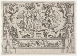 Busta ženy lemovaná třemi ženami na každé straně, zasazená do propracovaného rámu, ca. 1540-80. od Battista del Moro