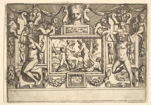 Mladá žena pije z misky, stará žena stojící před ní, zasazená do..., ca. 1540-80.