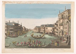 Gezicht op de Canal Grande se setkal s gondoly, s Palazzo Balbori en de Ponte Rialto te Venetië Canal Grande, palác Balbori, most Realto a festival gondol v Benátkách (název na objektu) od Beauvais