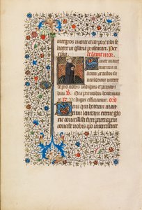 Opat Maurus s holí a knihou, kolem 1440-50 (tempera, plátkové zlato, barva a inkoust na pergamenu) od Bedford Master Workshop