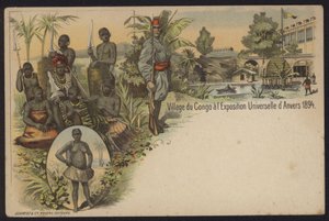 Konžská vesnice vystavena na Exposition Internationale d"Anvers, Antverpy, Belgie, 1894 od Belgian School